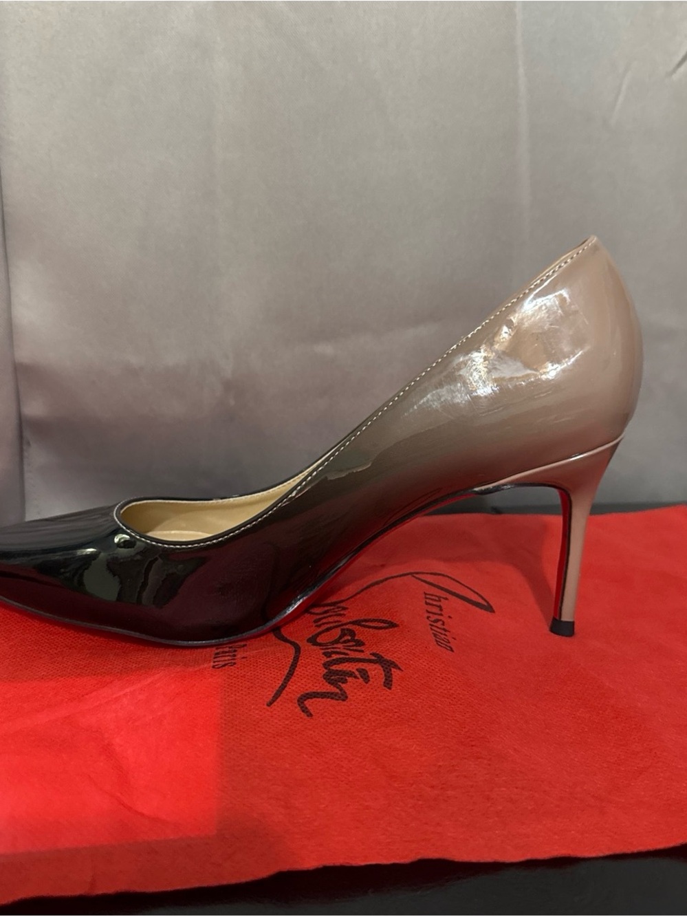Christian Louboutin Ombre Patent Leather Pump in Black and Nude